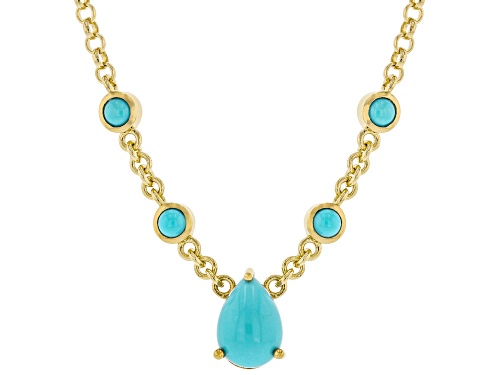 10x7mm And 3mm Sleeping Beauty Turquoise 18k Yellow Gold Over Sterling Silver Necklace - Size 18