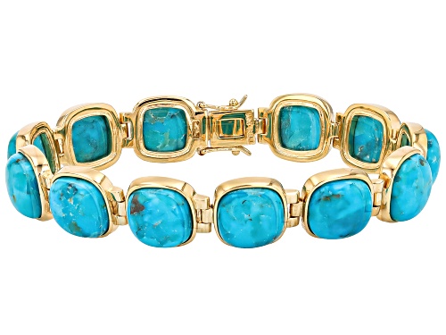 12mm Turquoise 18k Yellow Gold Over Sterling Silver Bracelet - Size 8