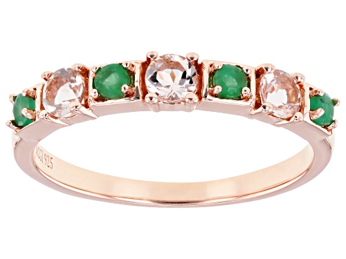 0.30ctw Peach Morganite With 0.14ctw Emerald 18k Rose Gold Over Sterling Silver Ring - Size 8
