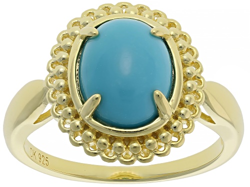 10x8mm Sleeping Beauty Turquoise 18k Yellow Gold Over Sterling Silver Ring - Size 9