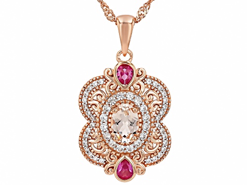 .55ct Peach Morganite with .75tw Lab Sapphire& White Zircon 18k Rose Gold Over Silver Pendant/Chain