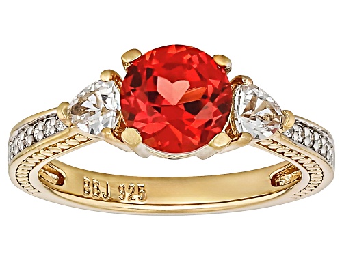 2.47ctw Lab Sunset Sapphire With Lab White Sapphire, Moissanite 18k Yellow Gold Over Silver Ring - Size 8