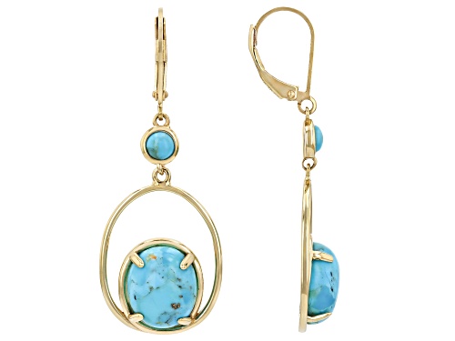 12x10mm Oval And 4mm Round Turquoise 18k Yellow Gold Over Sterling Silver Earrings