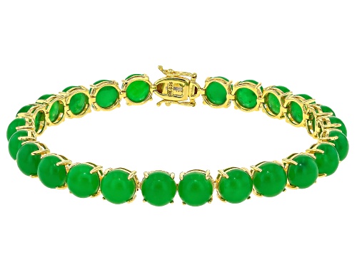 7mm Green Jadeite 18k Yellow Gold Over Sterling Silver Bracelet - Size 8