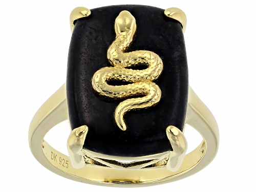18x13mm Black Jadeite 18k Yellow Gold Over Sterling Silver Snake Ring - Size 7