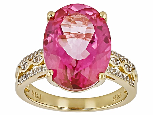 9.78ct Pink Topaz With 0.21ctw White Zircon 18k Yellow Gold Over Sterling Silver Ring - Size 9