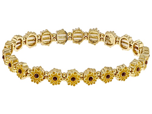 Whimsical Wishes™ Yellow Enamel & Crystal Gold Tone Sunflower Bangle Bracelet - Size 7.5