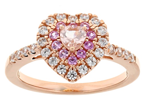 .17ct Peach Morganite With .60ctw Pink Sapphire And White Zircon 18k Rose Gold Over Silver Ring - Size 6