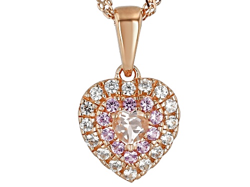 .17ct Morganite with .46ctw Pink Sapphire & White Zircon 18k Rose Gold Over Silver Pendant/Chain