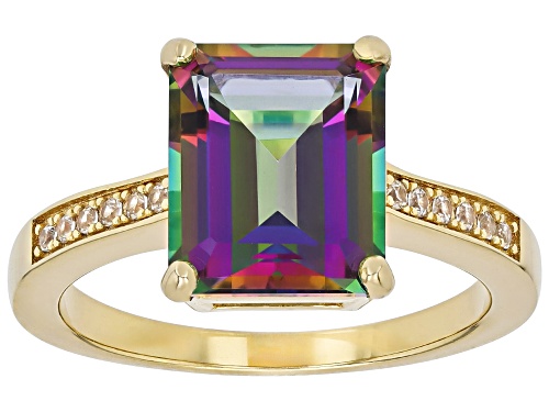 4.75ct Mystic Topaz® With 0.09ctw White Zircon 18k Yellow Gold Over Sterling Silver Ring - Size 9