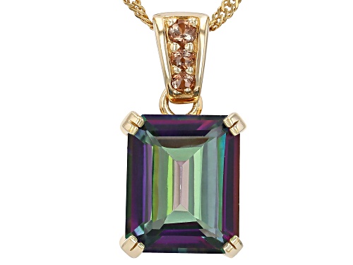 6.25ct Mystic Topaz® With 0.08ctw Andalusite 18k Yellow Gold Over Sterling Silver Pendant With Chain