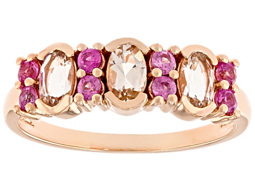 0.49ctw Peach Morganite With 0.27ctw Lab Pink Sapphire 18k Rose Gold Over Sterling Silver Ring - Size 7