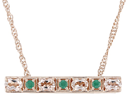0.51ctw Peach Morganite With 0.13ctw Emerald 18k Rose Gold Over Silver Pendant With Chain