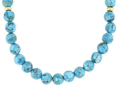 8mm Turquoise 18k Yellow Gold Over Sterling Silver Necklace - Size 18