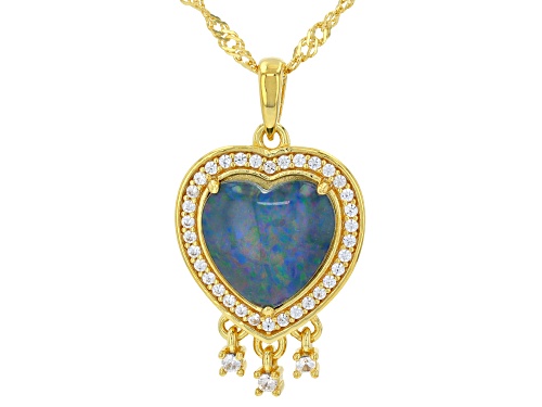 0.90ct Australian Opal Triplet With 1.54ctw Zircon 18K Yellow Gold Over Silver Pendant With Chain