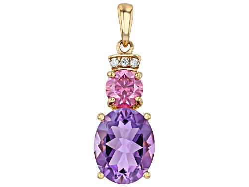 2.13ct Canela Amethyst With 0.44ctw Moissanite Fire® 18K Yellow Gold Over Sterling Silver Pendant