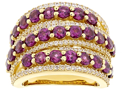 3.60ctw Grape Color Garnet With 1.25ctw White Zircon 18K Yellow Gold Over Sterling Silver Ring - Size 7