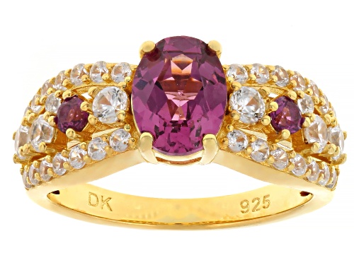 1.70ctw Grape Color Garnet with 0.17ctw Rhodolite & 0.63ctw White Zircon 18K Gold Over Silver Ring - Size 8