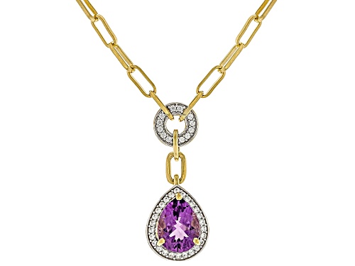 1.25ct Canela Amethyst with 0.23ctw White Zircon 18K Yellow Gold Over Silver Paperclip Necklace