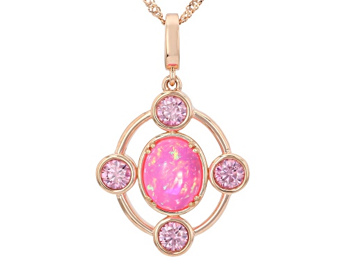 10x8mm Ethiopian Opal, 0.78tw Moissanite Fire®  18K Rose Gold Over Sterling Silver Pendant W/Chain