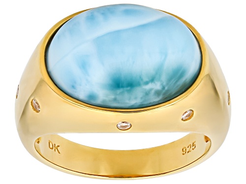 16x12mm Larimar With 0.14ctw White Zircon 18K Yellow Gold Over Sterling Silver Ring - Size 7