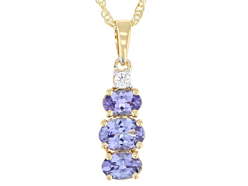 1.49ctw Tanzanite With 0.05ct White Zircon 18k Yellow Gold Over Sterling Silver Pendant With Chain