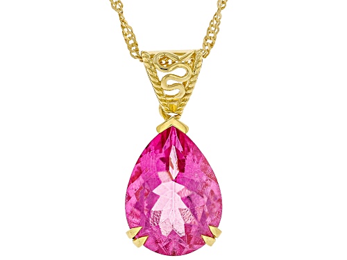 6.75ct Hot Pink Quartz 18K Yellow Gold Over Sterling Silver Pendant with Chain
