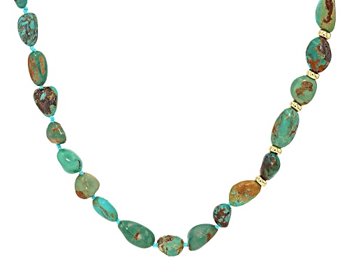 10x8mm Nugget Kingman Turquoise 18k Yellow Gold Over Sterling Silver Station Necklace - Size 36