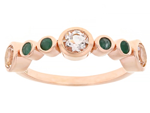 0.59ctw Round Peach Morganite With 0.14ctw Zambian Emerald 18k Rose Gold Over Silver Ring - Size 10