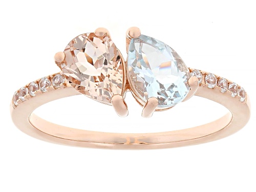 0.50ct Peach Morganite, 0.50ct Aquamarine, 0.08ctw Zircon 18k Rose Gold Over Sterling Silver Ring - Size 10