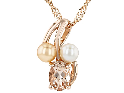 .64ct Morganite, 4-4.5mm Peach & White Cultured Freshwater Pearl 18k Gold Over Silver Pendant /Chain