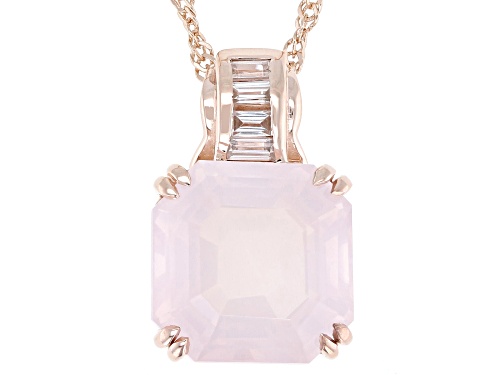 6.29ct Rose Quartz with 0.19ctw White Zircon 18k Rose Gold Over Sterling Silver Pendant with Chain