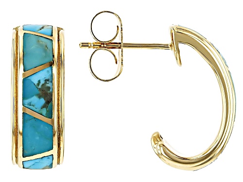 Inlay Turquoise 18k Yellow Gold Over Sterling Silver Earrings