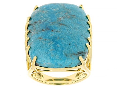 28x20mm Blue Kingman Turquoise 18k Yellow Gold Over Sterling Silver Ring - Size 6