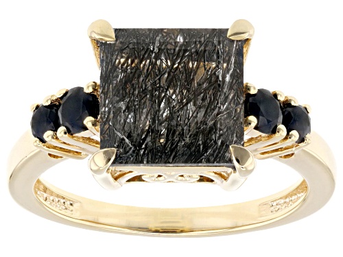 2.55ct Tourmalinated Quartz with 0.39ctw Black Spinel 18k Yellow Gold Over Sterling Silver Ring - Size 9