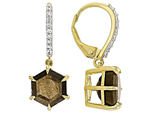 11.85ctw Golden Sheen Sapphire With 0.37ctw White Zircon 18k Yellow Over Sterling Silver Earrings