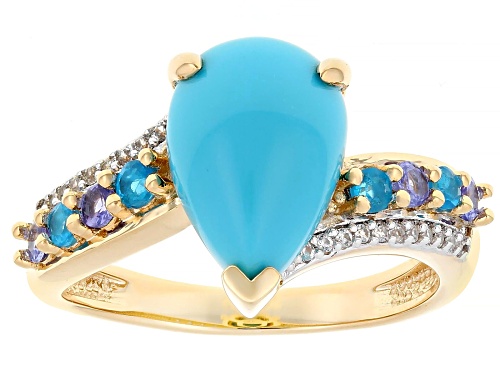 Sleeping Beauty Turquoise with 0.34ctw Tanzanite, Neon Apatite and Zircon 18k Gold Over Silver Ring - Size 7