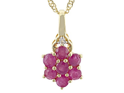 1.51ctw John Saul Ruby, 0.02ctw White Zircon 18k Yellow Gold Over Sterling Silver Pendant W/Chain