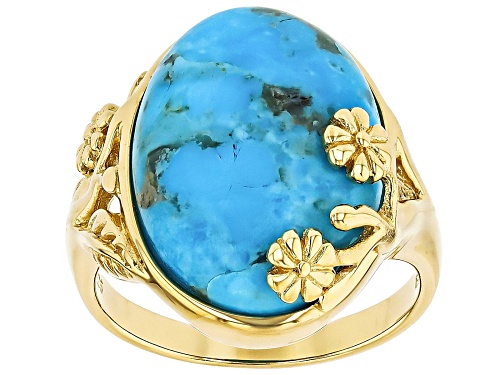 18x13mm Kingman Turquoise 18k Yellow Gold Over Sterling Silver Ring - Size 8