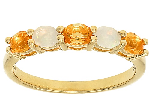 0.20ctw Ethiopian Opal With 0.29ctw Fire Opal 18k Yellow Gold Over Sterling Silver Band Ring - Size 9