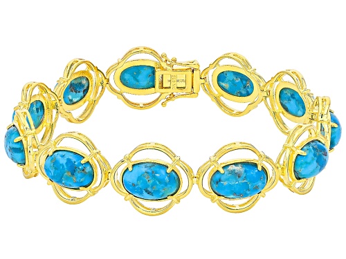 12x8mm Blue Turquoise 18k Yellow Gold Over Sterling Silver Bracelet - Size 8
