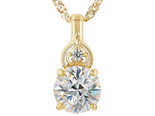 3.40ct Castle Cut Strontium Titanate, 0.03ct White Zircon 18k Gold Over Silver Pendant W/Chain
