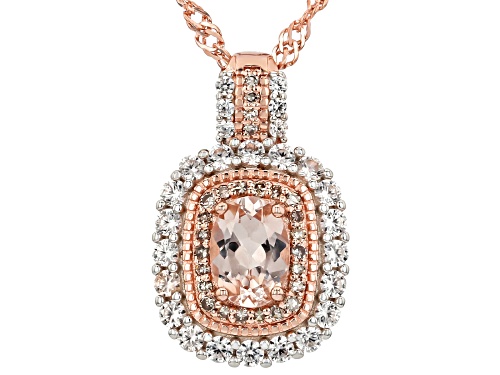 0.56ct Morganite With 0.79ct Zircon & Champagne Diamond 18k Rose Gold Over Silver Pendant/Chain