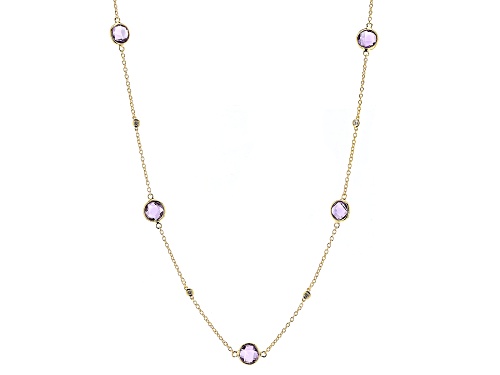 5.10ctw Canela Amethyst With 0.07ctw White Zircon 18k Yellow Gold Over Silver Station Necklace - Size 18