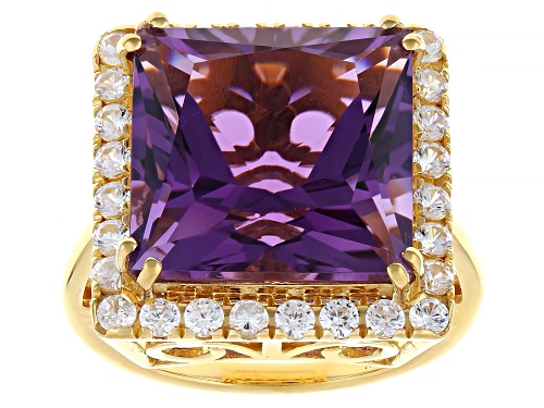 10.20ct Canela Amethyst With 1.20ctw White Zircon 18k Yellow gold Over Sterling Silver Ring - Size 8