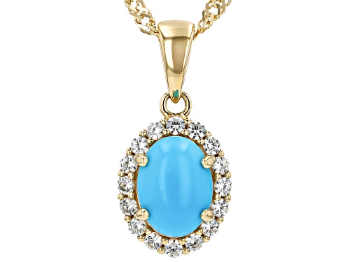 8x6mm Sleeping Beauty Turquoise With 0.30ctw White Zircon 18k Yellow Gold Over Silver Pendant Chain