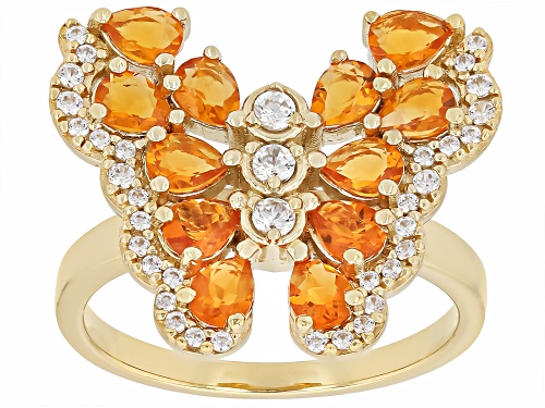1.08ctw Fire Opal With 0.48ctw White Zircon 18k Yellow Gold Over Sterling Silver Butterfly Ring - Size 7
