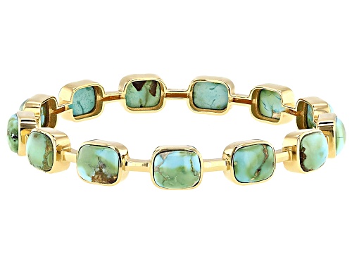10x8mm Sonoran Composite Turquoise 18K Yellow Gold Over Sterling Silver Bangle - Size 7.25