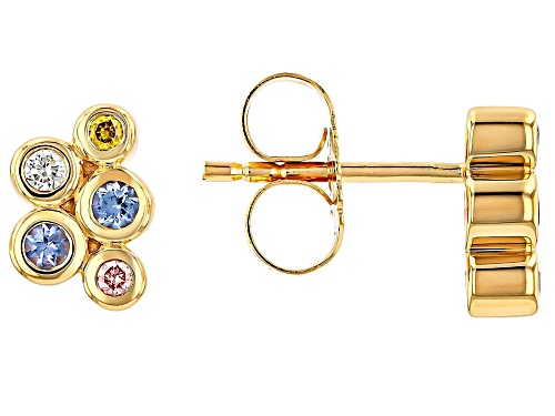 0.14ctw Tanzanite With 0.11ctw Prazana® Lab-Grown Diamonds 18k Yellow Gold Sterling Silver Earrings