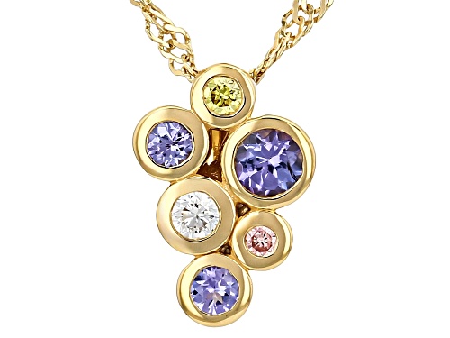 0.29ctw Tanzanite With Prazana® Lab-Grown Diamonds 18k Yellow Gold Silver Pendant/Chain